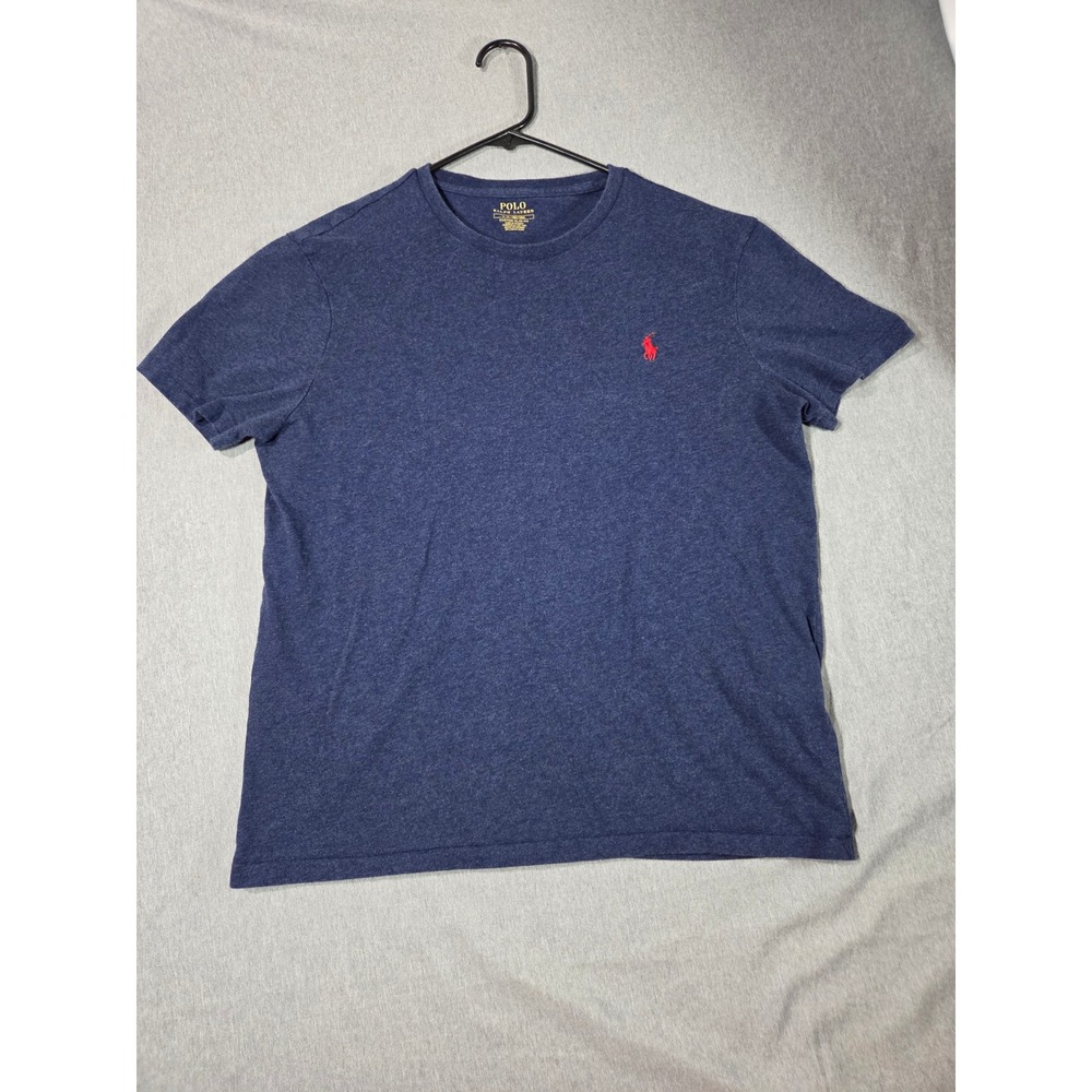 Polo Ralph Lauren Mens Custom Slim Fit T-Shirt Navy Blue Heather Red Pony Large